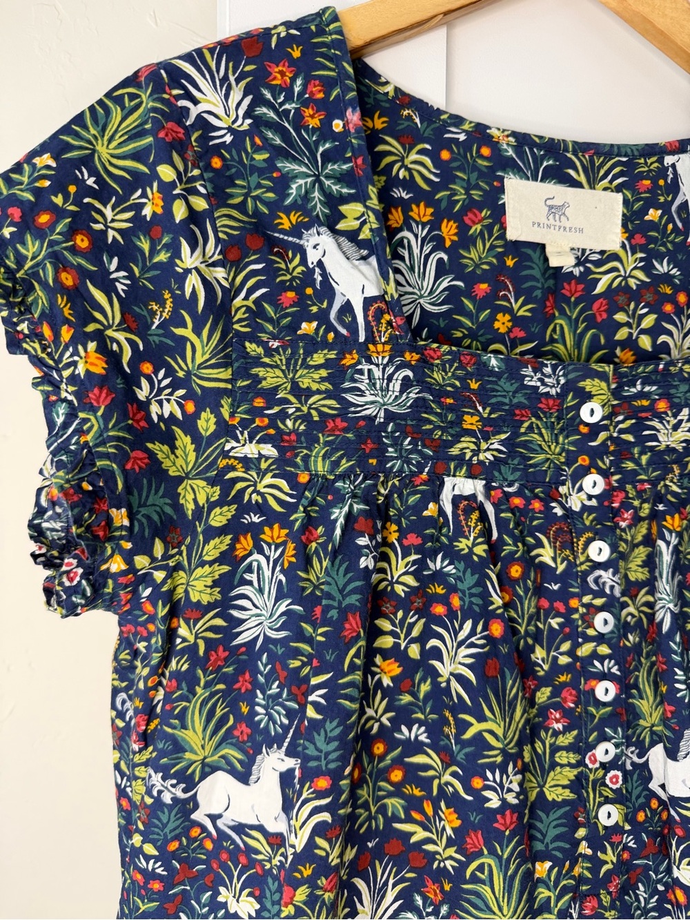 Printfresh Unicorn Pintuck Organic Cotton Floral Pajama Dress - Picture 4 of 11